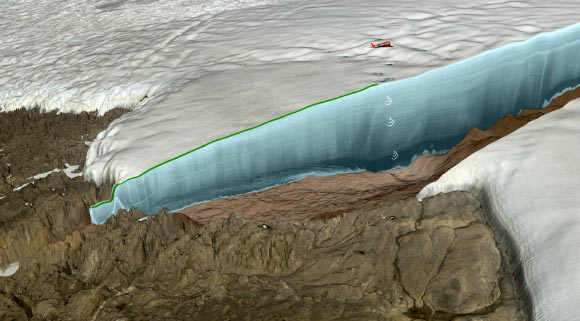 This is a photo illustration of the airplane during the survey, radar waves and the actual radar image. Image credit: NASA.