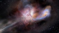 An artist’s impression of W2246-0526, the most luminous galaxy ever discovered. Image credit: NRAO / AUI / NSF / S. Dagnello.