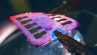 Mok et al developed flexible organic photovoltaics with a chemical additive that mitigates the material’s brittle qualities without losing efficiency. Image credit: Jeff Fitlow / Rice University.