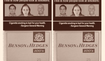 Tobacco package stimuli: neutral (left) and negative (right) social cues. Image credit: Jennifer Jeffrey & Matthew Thomson, doi: 10.1111/joca.12232.