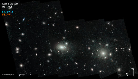 Hubble’s incredible sharpness was used to do a comprehensive census of the Coma cluster’s most diminutive members: a whopping 22,426 globular clusters (circled in green). Image credit: NASA / ESA / J. Mack, STScI / J. Madrid, Australian Telescope National Facility.