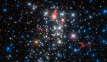 This image of Westerlund 1 was produced from data gathered by ALMA, combined with data from the NASA/ESA Hubble Space Telescope. Image credit: ESO / ALMA / NAOJ / NRAO / Fenech et al.