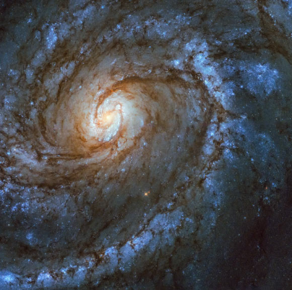 This Hubble image shows the grand design spiral galaxy Messier 100. Image credit: NASA / ESA / Hubble.