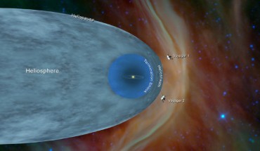 This illustration shows the position of NASA’s Voyager 1 and Voyager 2 probes, outside of the heliosphere, a protective bubble created by the Sun that extends well past the orbit of Pluto. Image credit: NASA / JPL-Caltech.