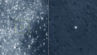 This composite image of Ultima Thule was taken just 33 hours before the December 2 course-correction maneuver that fine-tuned New Horizons’ trajectory for its New Year’s flyby. At left is the full LORRI image with a yellow circle centered on the location of Ultima Thule. Unlike the LORRI images taken in August through October 2018, the object is now evident among the many background stars even without further processing. Nevertheless, Ultima Thule really stands out after subtracting the background stars; the region within the yellow box has been expanded in the star-subtracted version of the image on the right. Image credit: NASA / Johns Hopkins University Applied Physics Laboratory / Southwest Research Institute.