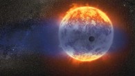 This artist’s illustration shows a giant cloud of hydrogen streaming off the warm Neptune GJ 3470b. The host star’s intense radiation is heating the hydrogen in the planet’s upper atmosphere to a point where it escapes into space. GJ 3470b is losing hydrogen at a rate 100 times faster than a previously observed warm Neptune whose atmosphere is also evaporating away. Image credit: NASA / ESA / D. Player, STScI.