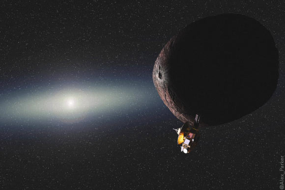 An artist’s impression of New Horizons encountering Ultima Thule. Image credit: NASA / Johns Hopkins Applied Physics Laboratory / Southwest Research Institute / Alex Parker.