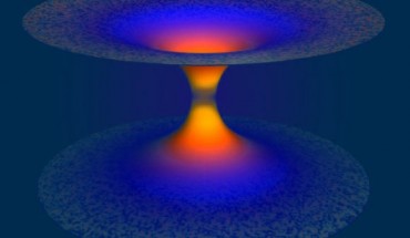 An artist’s depiction of loop quantum gravity effects in a black hole. The bottom half of the image depicts the black hole which, according to general relativity, traps everything including light. Loop quantum gravity overcomes this tremendous pull and liberates everything shown in the top half of image, thus solving the fundamental problem of black hole singularity. Image credit: A. Corichi & J.P. Ruiz.