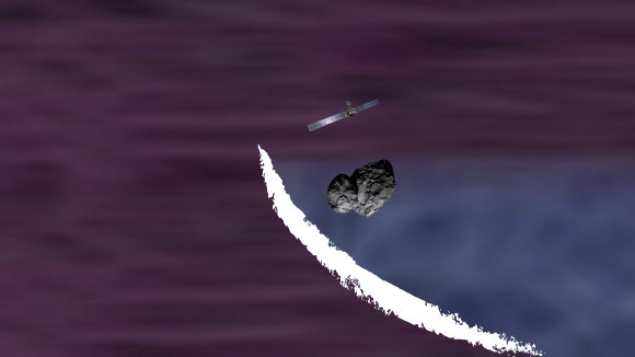 An artist’s impression of the infant bow shock detected by ESA’s Rosetta spacecraft at Comet 67P/Churyumov-Gerasimenko. Image credit: ESA.