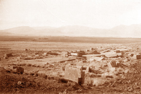 Historic photograph of the architecture on the east side of the Pumapunku platform taken by Max Uhle in 1893.