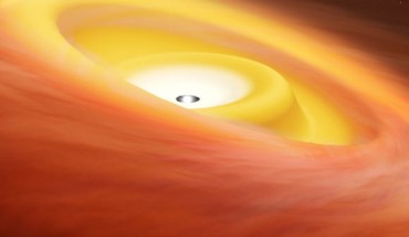 An artist’s impression of a warped disk around a protostar. Image credit: RIKEN.