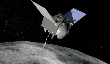 NASA’s OSIRIS-REx spacecraft at asteroid Bennu. Image credit: NASA Goddard Space Flight Center.