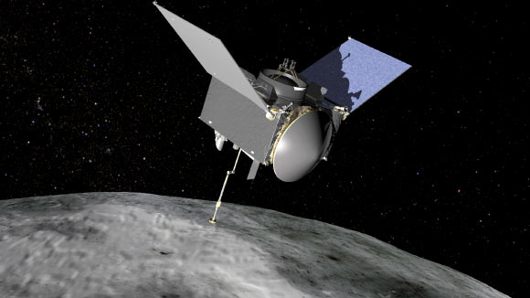 NASA’s OSIRIS-REx spacecraft at asteroid Bennu. Image credit: NASA Goddard Space Flight Center.