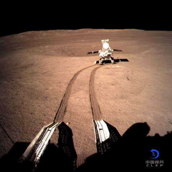 The Yutu-2 rover moves across the far side of the Moon. Image credit: CNSA.