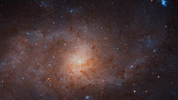 This image of the Triangulum Galaxy is a composite of about 54 different pointings with Hubble’s Advanced Camera for Surveys. The mosaic showcases the central region of the galaxy and its inner spiral arms. Millions of stars, hundreds of star clusters and bright nebulae are visible. Image credit: NASA / ESA / M. Durbin, J. Dalcanton & B. F. Williams, University of Washington.