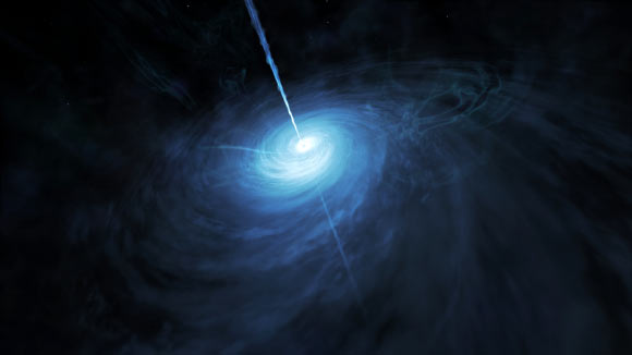 Less than a billion years after the Big Bang, a supermassive black hole began devouring anything within its gravitational grasp; this triggered a firestorm of star formation around the black hole; a galaxy was being born; a blowtorch of energy blazed across the Universe. Now, 12.8 billion years later, the NASA/ESA Hubble Space Telescope captured the beacon from this event. But the telescope needed help to spot it: the gravitational warping of space by a comparatively nearby intervening galaxy greatly amplified and distorted the quasar’s light, making it the brightest such object seen in the early Universe. Image credit: NASA / ESA / Hubble / M. Kornmesser.