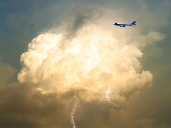 Airplanes wring extra snow and rain out of clouds. Image credit: Michael Bryant-Mode.