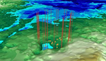 Just 114 miles from the recently-discovered Hiawatha impact crater under the ice of northwest Greenland, lies a possible second impact crater. The 22.7-mile-wide feature would be the second crater found under an ice sheet, and if confirmed, would be the 22nd-largest crater on Earth. Image credit: NASA’s Goddard Space Flight Center / Jefferson Beck.