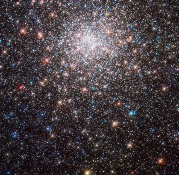 This Hubble image shows the globular stellar cluster Messier 28. The image is a composite of separate exposures acquired by Hubble’s Wide Field Camera 3 (WFC3) and Advanced Camera for Surveys (ACS). Seven filters were used to sample various wavelengths. The color results from assigning different hues to each monochromatic image associated with an individual filter. Image credit: NASA / ESA / Hubble / J.E. Grindlay et al.
