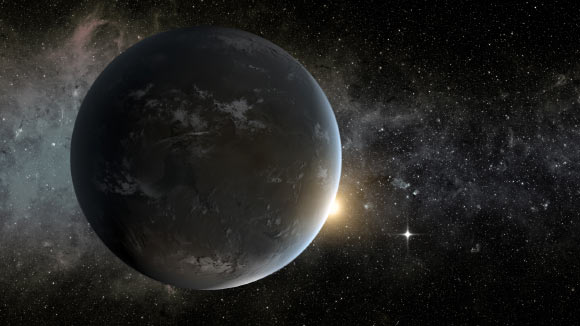 An artist’s concept of a planet orbiting in the habitable zone of a K-type star. Image credit: NASA Ames / JPL-Caltech / Tim Pyle.