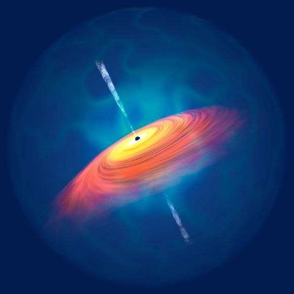 An artist’s impression of a quasar. Image credit: Yoshiki Matsuoka.