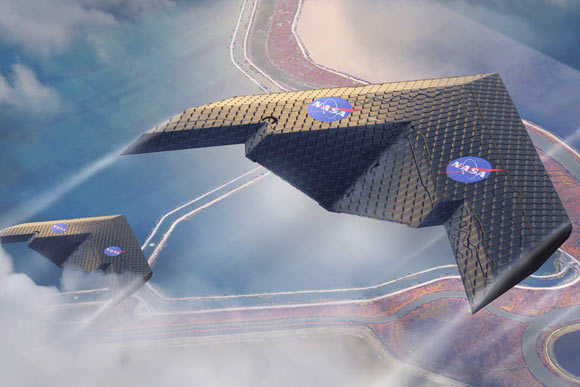 New way of fabricating aircraft wings could enable radical new designs, such as this concept, which could be more efficient for some applications. Image credit: Eli Gershenfeld, NASA’s Ames Research Center.