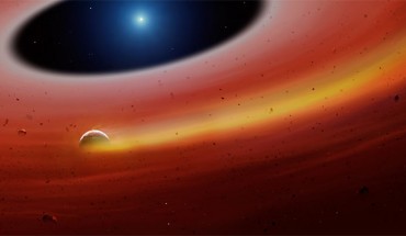 A planet-like object orbits SDSS J122859.93+104032.9, leaving a tail of gas in its wake. Image credit: Mark Garlick / University of Warwick.