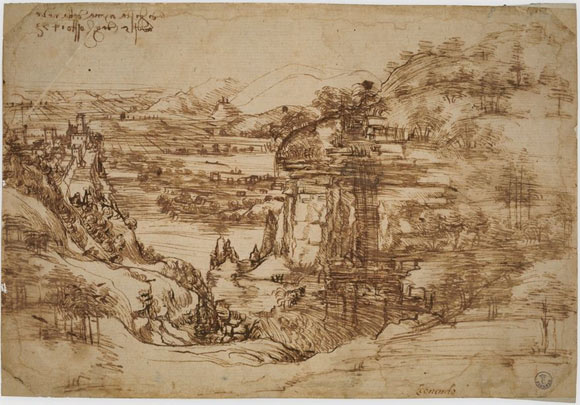 The Landscape (Paesaggio), inv. 8P, by Leonardo Da Vinci.