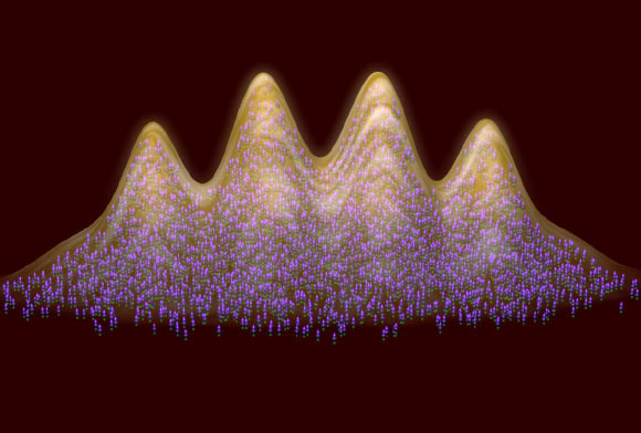 Several tens of thousands of particles spontaneously organize in a self-determined crystalline structure while sharing the same macroscopic wavefunction -- hallmarks of supersolidity. Image credit: University of Innsbruck.