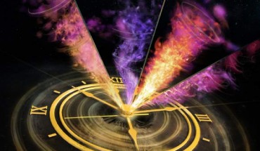 An artist’s impression of the changing jet orientation in the V404 Cygni system; each segment (as separated by the clock hands) shows the jets at a different time, oriented in different directions as seen in our high angular resolution radio imaging. Image credit: ICRAR.