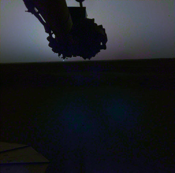 NASA’s InSight lander used its IDC camera to record the Martian sunrise on April 24, 2019. This image was taken around 5:30 a.m. Mars local time. Image credit: NASA / JPL-Caltech.