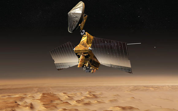 An artist’s concept of NASA’s Mars Reconnaissance Orbiter. Image credit: NASA.