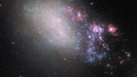 This image of the irregular galaxy NGC 4485 was made from separate exposures taken in the visible region of the spectrum with Hubble’s Wide Field Camera 3 (WFC3) and Advanced Camera for Surveys (ACS). NGC 4485 has been involved in a dramatic gravitational interplay with its larger galactic neighbor, NGC 4490, out of frame to the bottom right in this image. This ruined the original, ordered spiral structure of the galaxy and transformed it into an irregular one. Below NGC 4485 one can see a bright, orange background galaxy: CXOU J123033.6+414057. This galaxy is the source of X-ray radiation studied by NASA’s Chandra X-ray Observatory. It’s distance from Earth is about 850 million light-years. Image credit: NASA / ESA / Hubble.