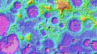 Topographic map of the Moon’s south pole (80°S to pole). Image credit: Lunar and Planetary Institute / Universities Space Research Association / NASA.