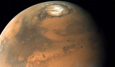 A view of Mars showing the planet’s northern polar ice cap. Image credit: ISRO / ISSDC / Emily Lakdawalla.