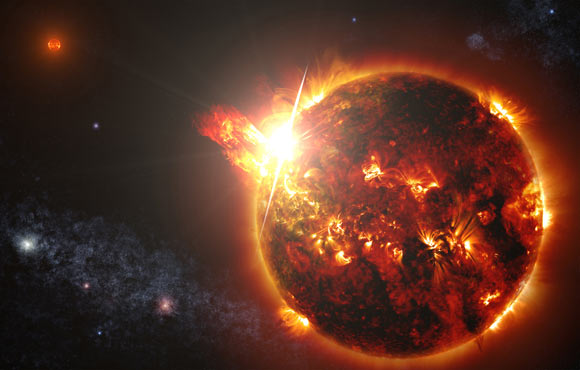 This artist’s illustration depicts a coronal mass ejection, which involves a large-scale expulsion of material, and have frequently been observed on our Sun. Image credit: NNASA / CXC / INAF / Argiroffi et al / S. Wiessinger.