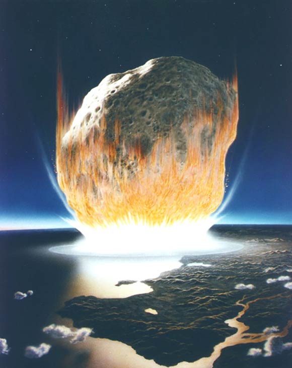 An artist’s depiction of an asteroid impact. Image credit: Don Davis / NASA.