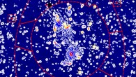 LOFAR image centered on the Abell 0399-Abell 0401 system; color and contours show the radio emission at 140 MHz; the faceting of the field is shown with red lines. Image credit: Govoni et al, doi: 10.1126/science.aat7500.