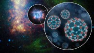 An artist’s concept depicting the presence of buckyballs in space. Image credit: NASA / JPL-Caltech.