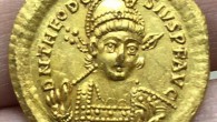 The 1,600-year-old gold solidus, obverse. Image credit: Nir Distelfeld, Israel Antiquities Authority.