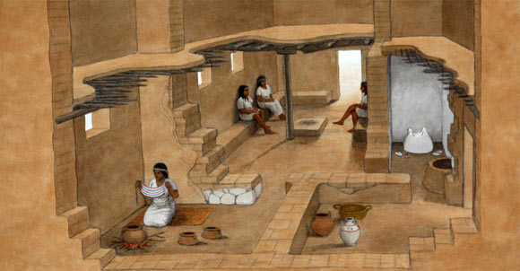 Reconstruction of a Philistine house from the 12th century BCE. Image credit: Balage Balogh, Leon Levy Expedition to Ashkelon.