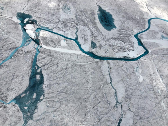 Surface meltwater in Greenland. Image credit: Winnie Chu, Stanford University.