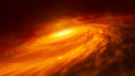 An artist’s impression of the peculiar thin disk of material circling a supermassive black hole at the heart of NGC 3147. Image credit: M. Kornmesser / ESA / Hubble.
