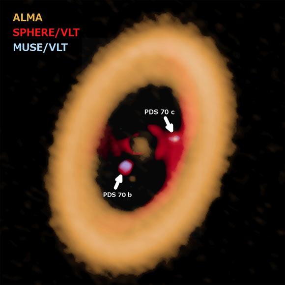 Composite image of the PDS 70 planetary system. Image credit: ALMA / ESO / NAOJ / NRAO / A. Isella.
