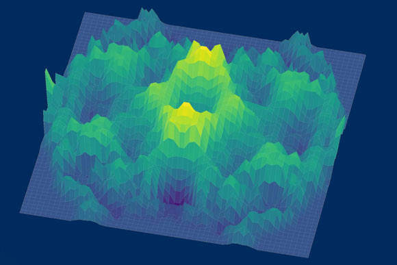 A 3D representation of the spin-excitation continuum -- a possible hallmark of a quantum spin liquid -- observed in a single crystal sample of cerium zirconium pyrochlore. Image credit: Tong Chen / Rice University.