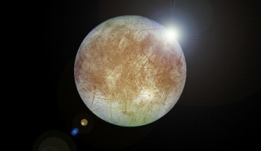 An artist’s impression of Jupiter’s moon Europa occulting a distant star. Image credit: NASA / JPL-Caltech / DLR / Sci-News.com.