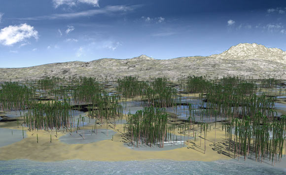 Reconstruction of the Xinhang forest landscape. Image credit: Wang et al, doi: 10.1016/j.cub.2019.06.053.