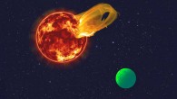 An artist’s impression of a flare erupting from the star Proxima Centauri and the glowing exoplanet Proxima b. Image credit: Roberto Molar Candanosa, Carnegie Institution for Science / NASA / SDO / JPL / Sci-News.com.