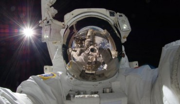 JAXA astronaut Aki Hoshide, ISS Expedition 32 flight engineer, taking a space selfie during extravehicular activity on September 5, 2012, with the Sun behind him. Image credit: NASA.