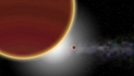 Two giant planets, Beta Pictoris b and c, orbit the nearby, young star Beta Pictoris. Image credit: P. Rubini / A.-M. Lagrange.
